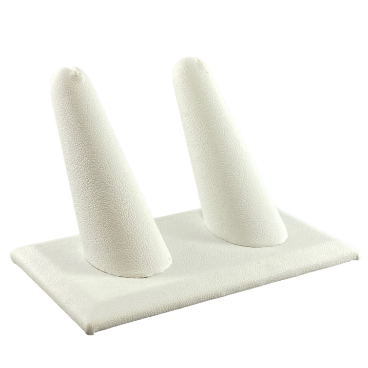 Double Long Finger White Faux Leather Ring Display